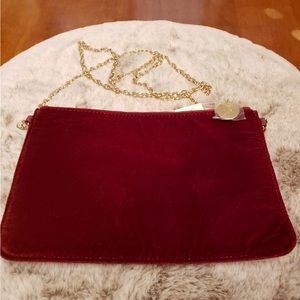 Loft burgundy velvet slim crossbody with gold tone chain. New with tag